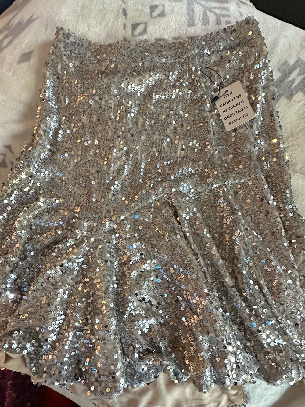 Joyfolie Carole Silver Sequin Flared Skirt